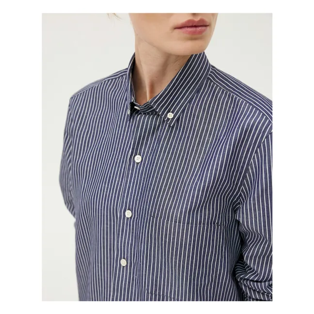 Camisa Curtis de rayas finas de algodón reciclado | Azul