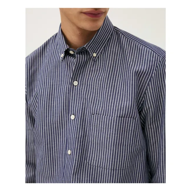 Camisa Curtis de rayas finas de algodón reciclado | Azul