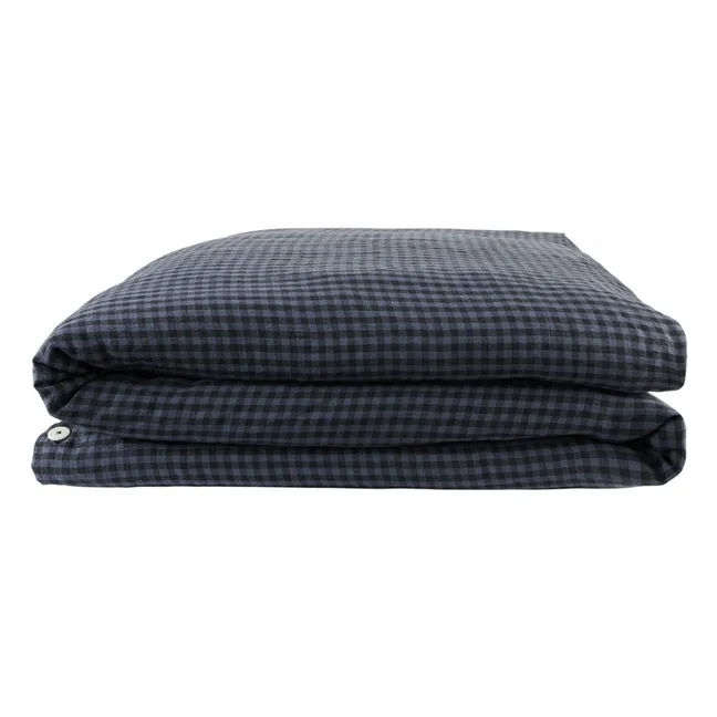 Comforter cover in washed linen | Vichy Marine