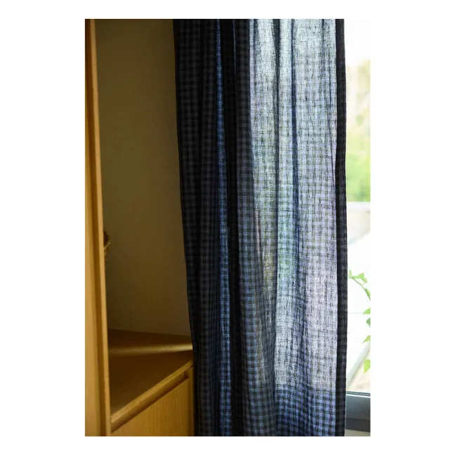 Curtain in washed linen 135x280 cm | Vichy Marine