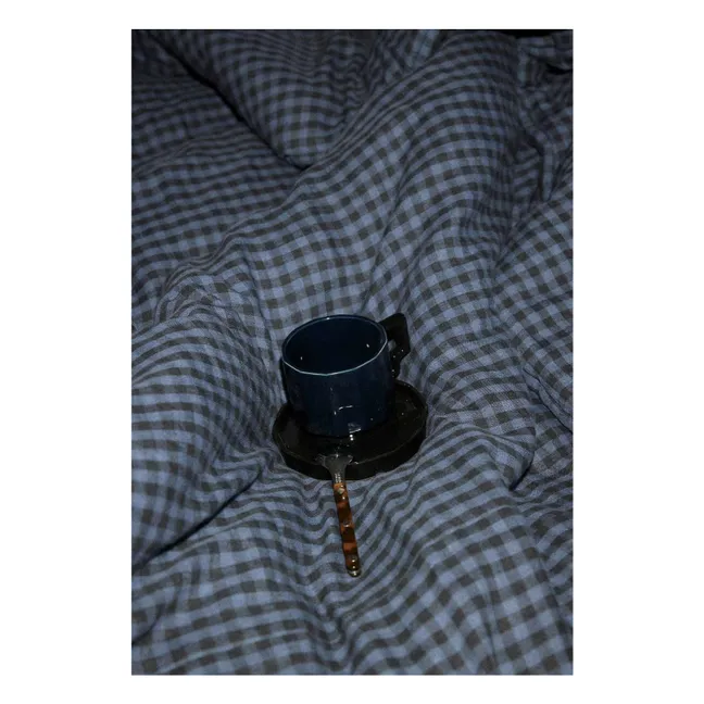 Comforter cover in washed linen | Vichy Marine