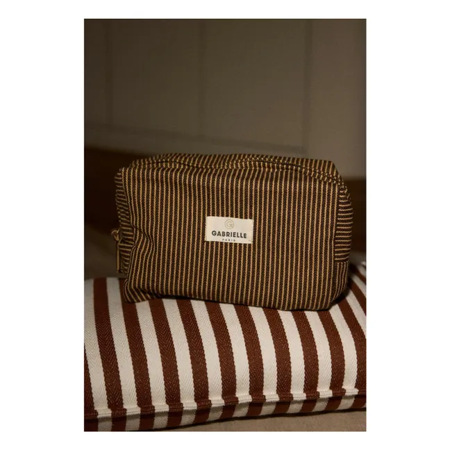 Striped cotton toiletry bag | Coffee