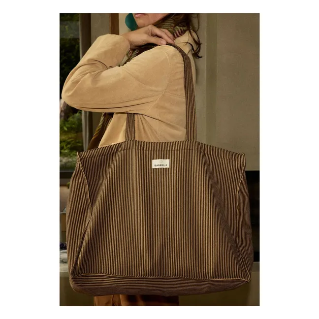 Borsa da weekend in cotone a righe | Caffé