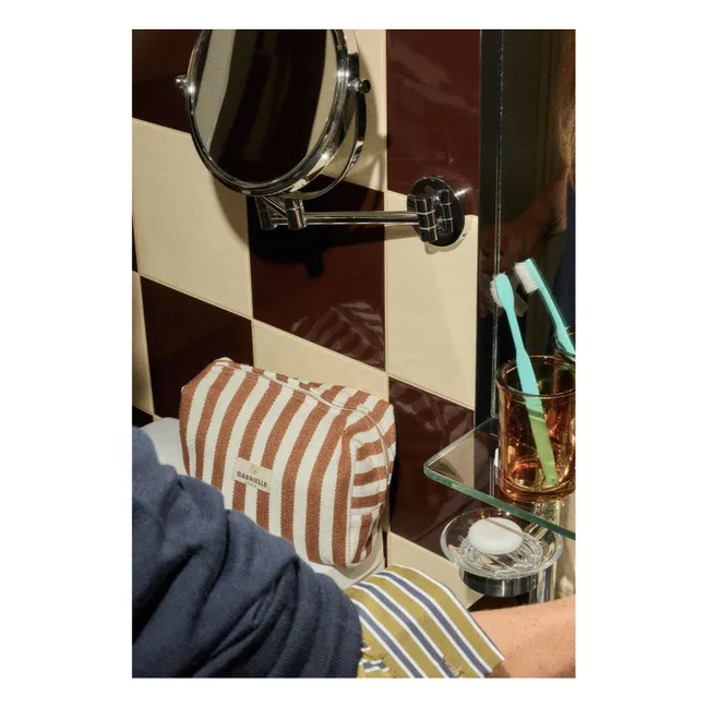 Striped cotton toiletry bag | Mocha