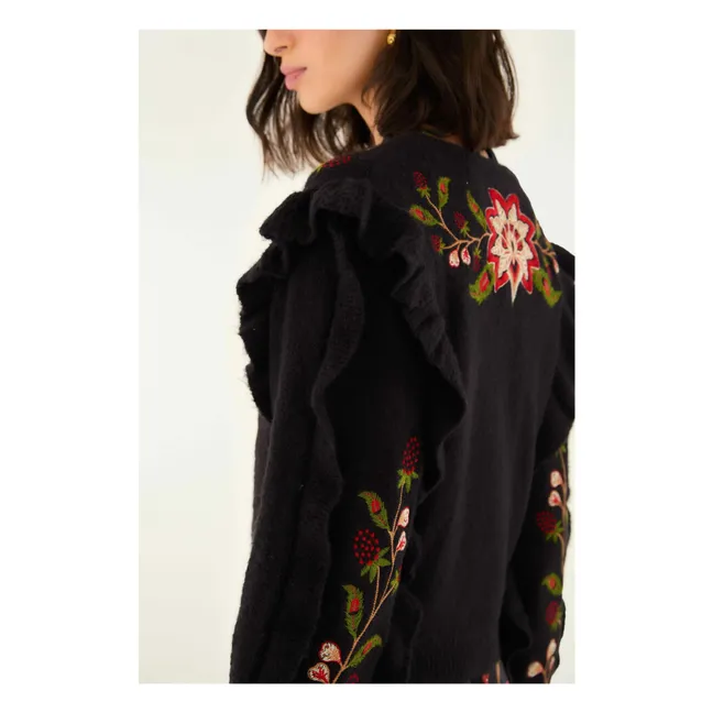 Beerenbestickte Strickjacke | Schwarz