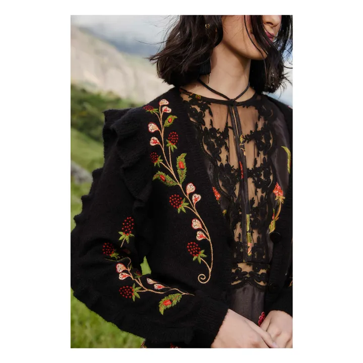 Cardigan Berry Brodé | Noir- Image produit n°2