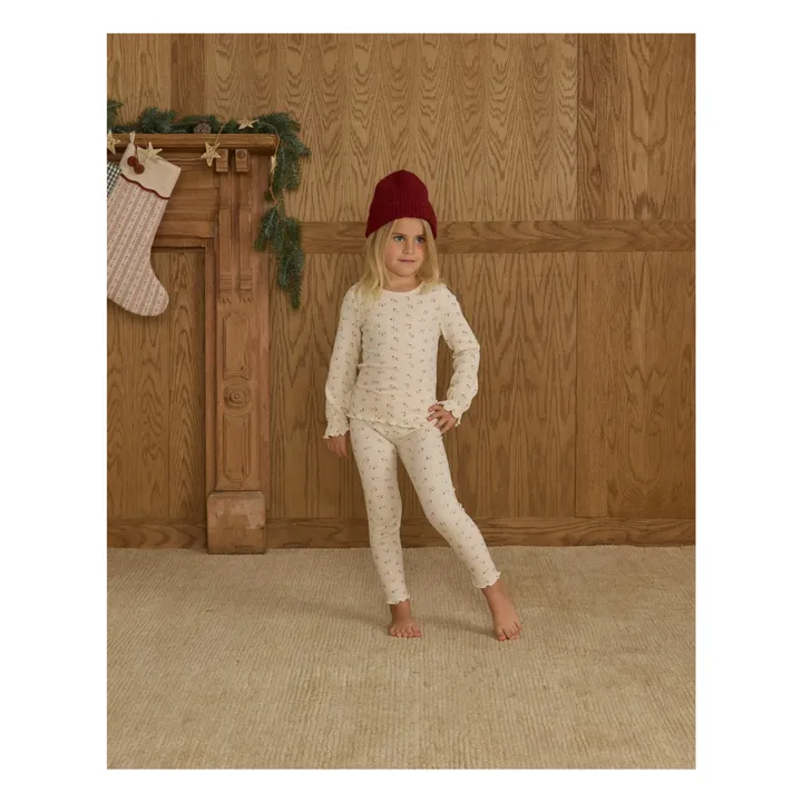 Legging Côtelé Fleuri | Ecru- Image produit n°1