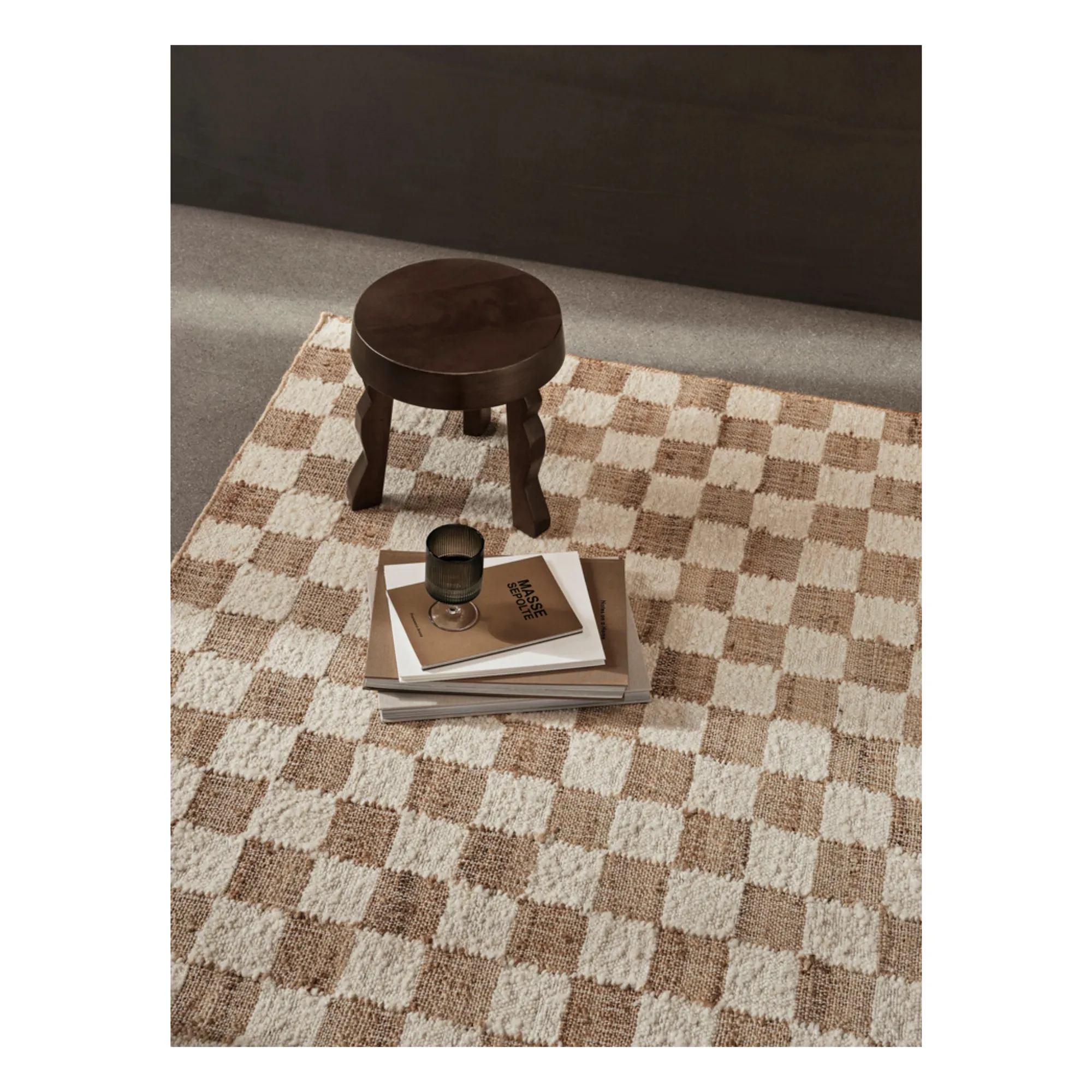 Check wool and jute rugs | Cream- Product image n°1