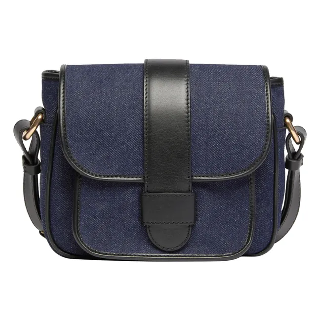 Denim and Leather Flap Bag | Dark Blue