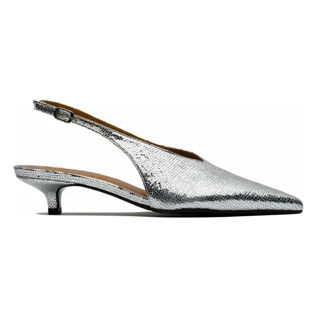 Slingback mit Metallic-Absatz | Silber