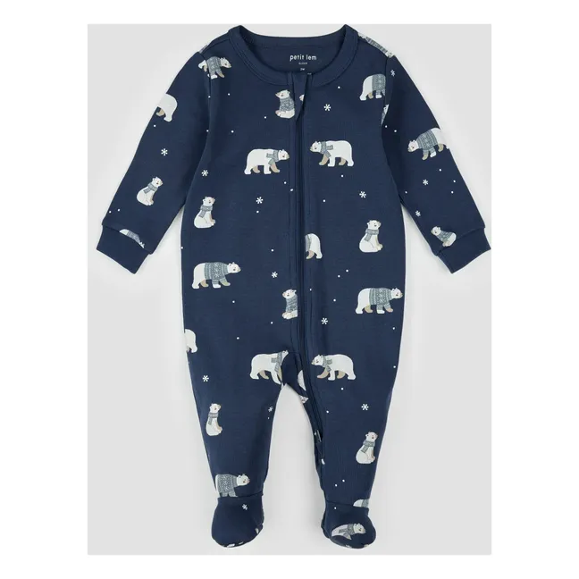 Pijama Con Pies Oso Algodón Ecológico | Azul oscuro