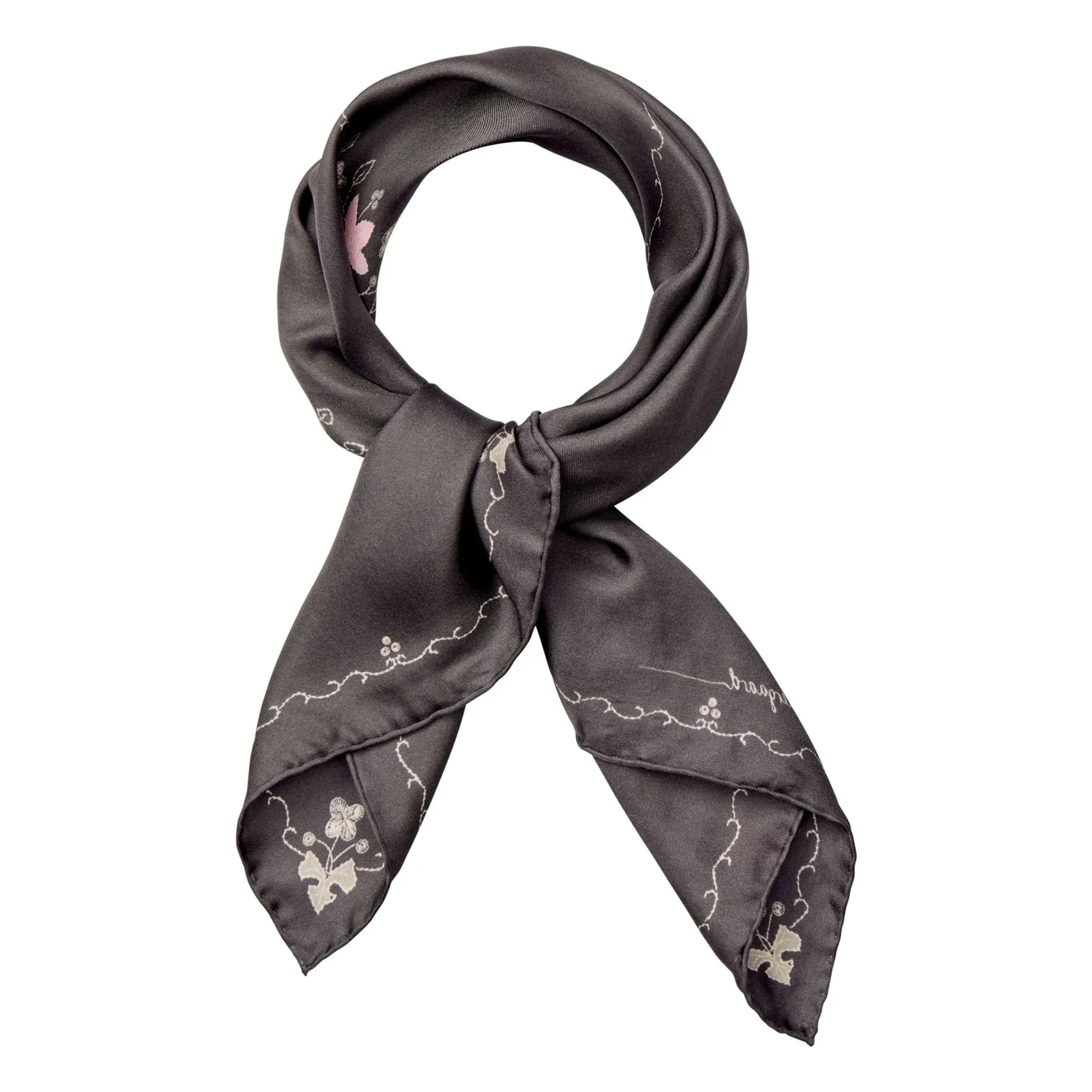 Becksöndergaard Charcoal Grey Brodaria Sia Silk Scarf