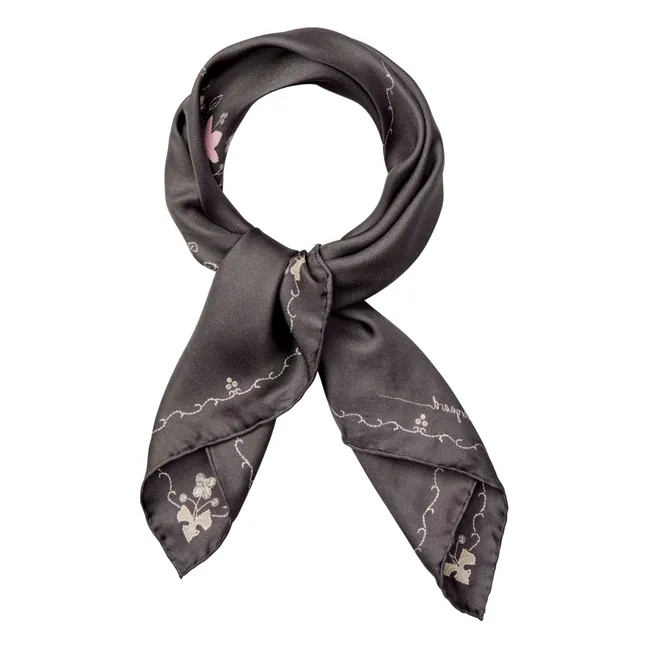 Brodaria Sia Silk Scarf | Charcoal grey