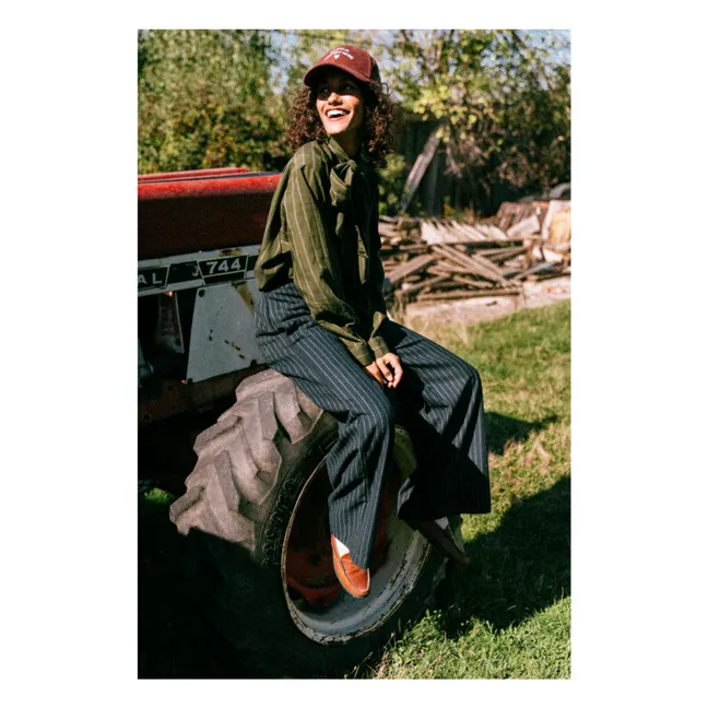 Lola Nick Striped Wool Pants | Navy blue