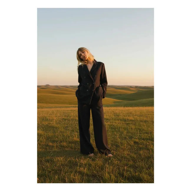 Esma Striped Wool Jacket | Navy blue