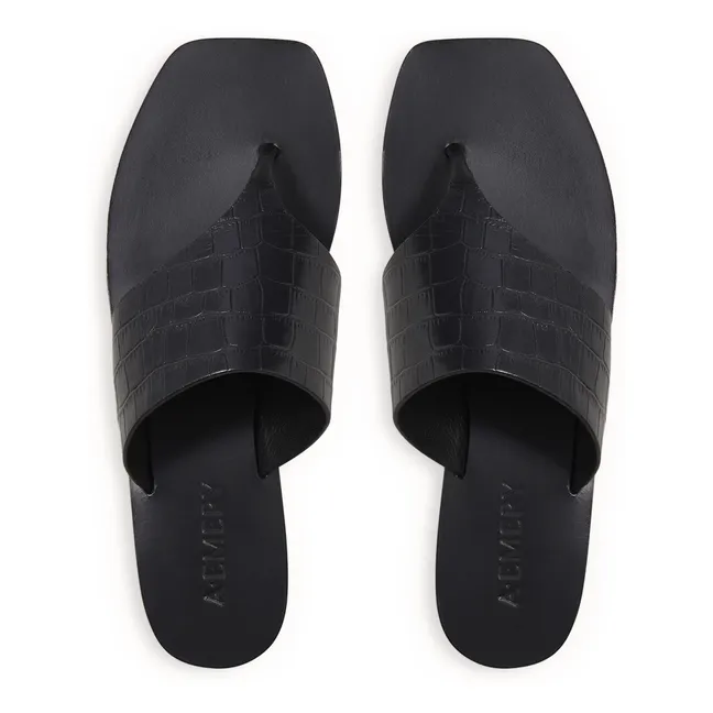 Sandalen Paton mit Krokodilprägung | Schwarz