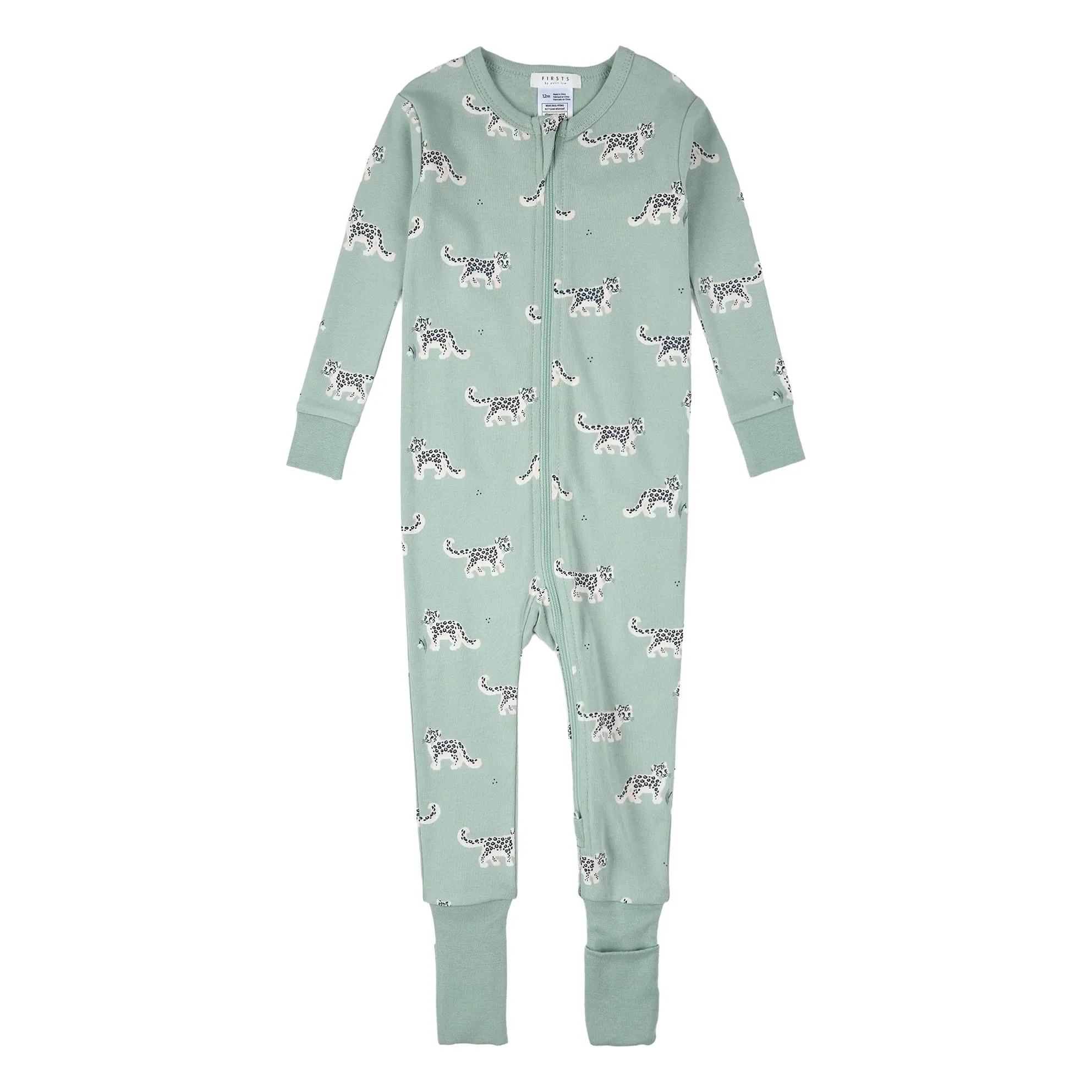Petit Lem Almond Green Organic Cotton Leopard Convertible Pyjamas