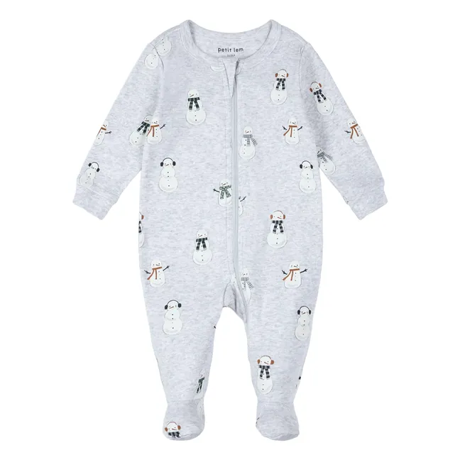 Pyjama Avec Pieds Bonhommes de Neige Coton Bio | Gris