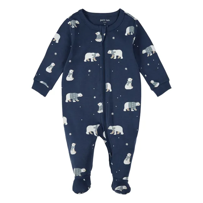 Pijama Con Pies Oso Algodón Ecológico | Azul oscuro