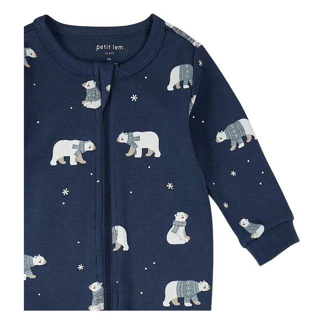 Pijama Con Pies Oso Algodón Ecológico | Azul oscuro