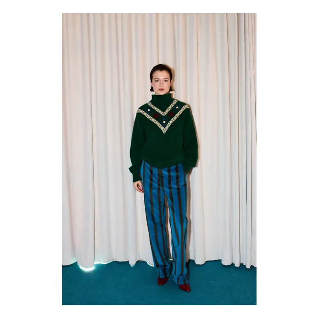 Pantalon Rayé Velours | Bleu