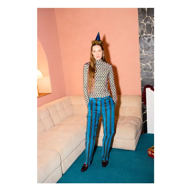 Striped Velvet Pants | Blue