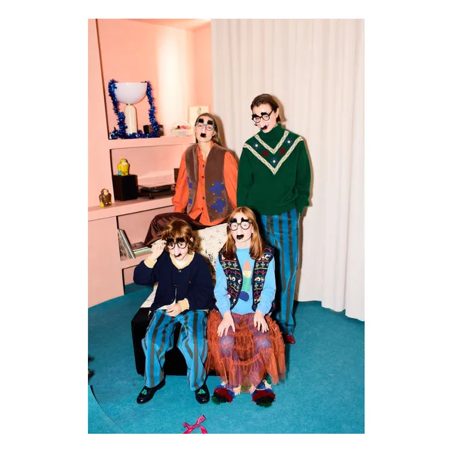 Striped Velvet Pants - Women's Collection | Navy blue