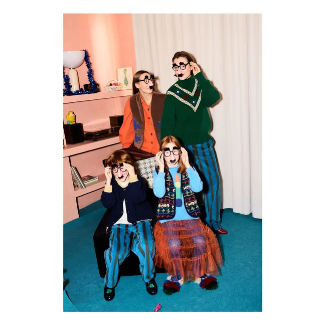 Striped Velvet Pants - Women's Collection | Navy blue