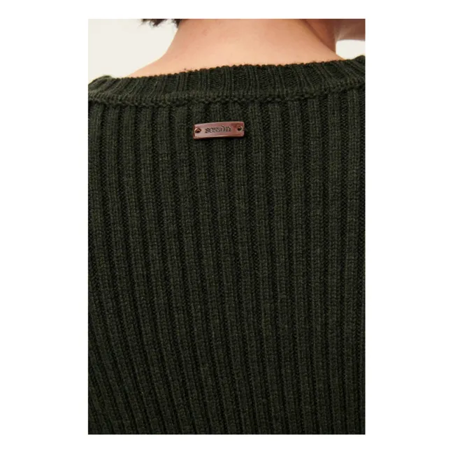 Kanso Wool Ribbed Sweater | Dark green