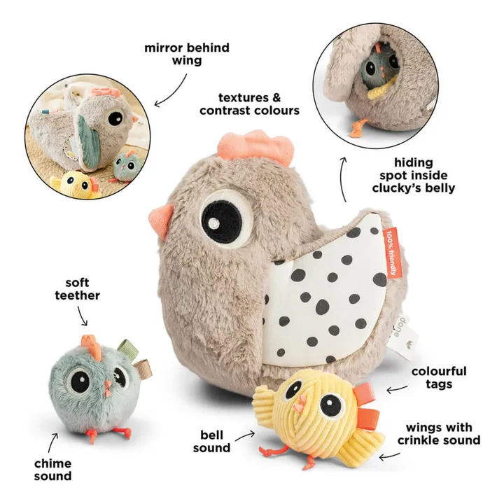 Jouet d'éveil cache-cache Clucky | Sable- Image produit n°4