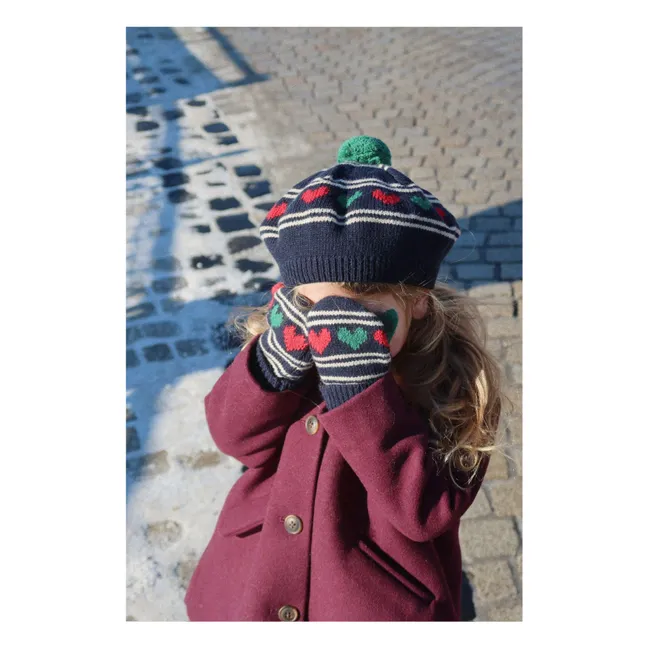 Mitaines Belou Cœurs Laine | Bleu marine