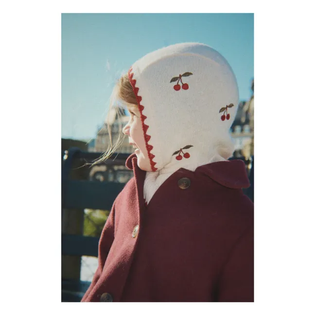 Cagoule Collette Cerises Laine | Ecru