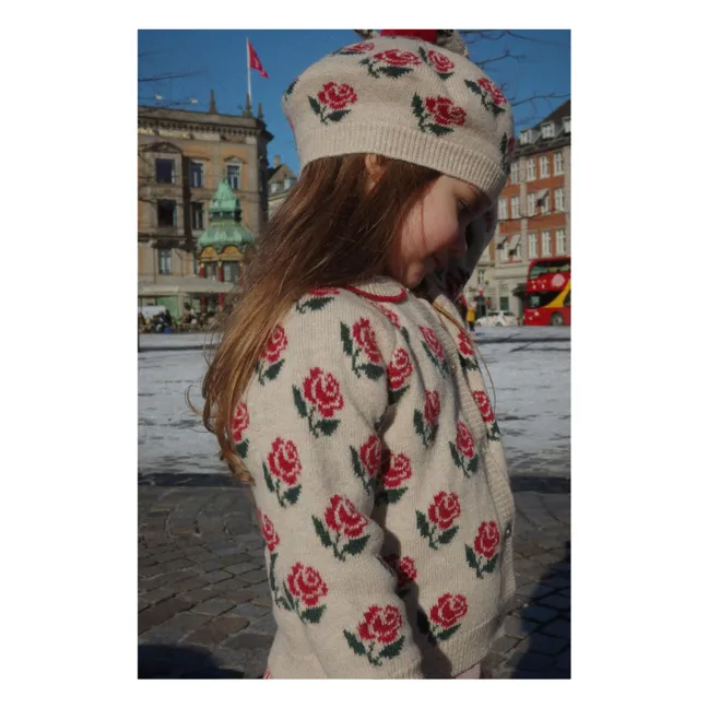 Béret Belou Roses Coton Bio | Ecru