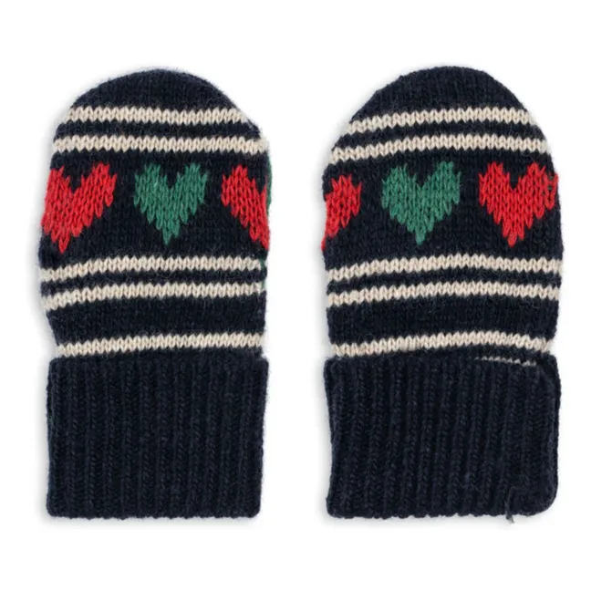 Mitaines Belou Cœurs Laine | Bleu marine