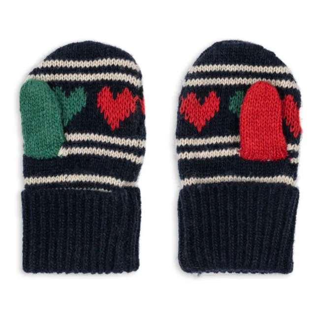 Mitaines Belou Cœurs Laine | Bleu marine