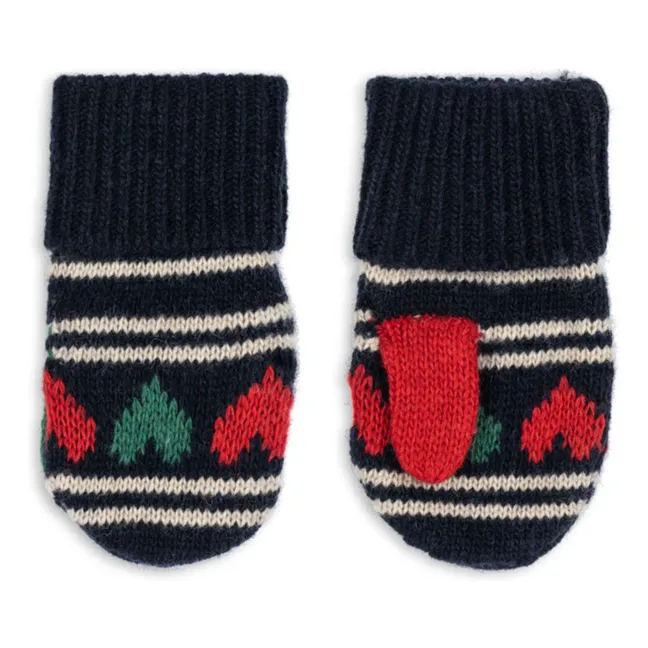 Mitaines Belou Cœurs Laine | Bleu marine