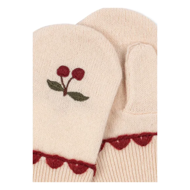 Mitaines Collette Cerises Laine | Ecru