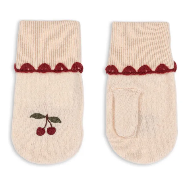 Collette Cerises Wool mittens | Ecru