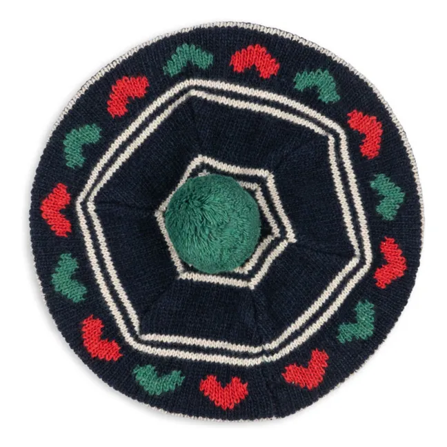 Belou Hearts Organic Cotton Beret | Navy blue