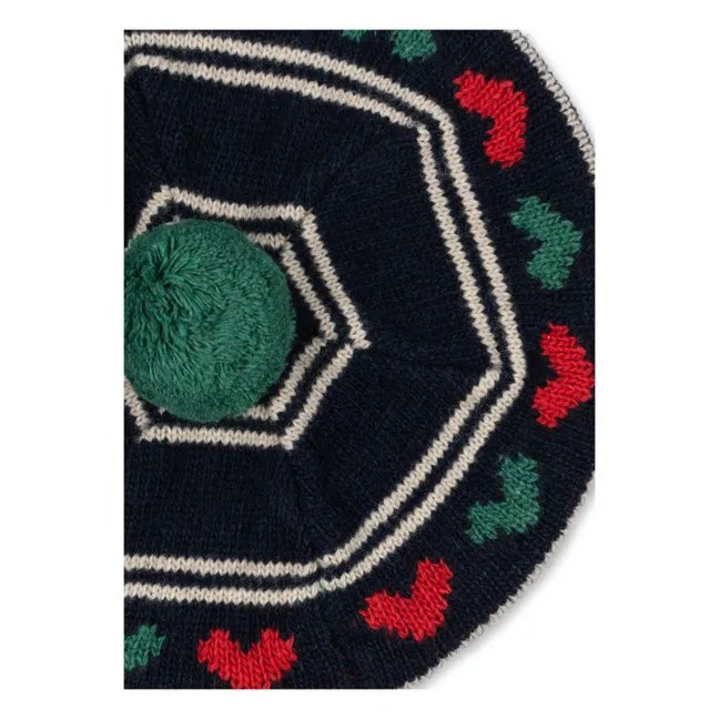 Béret Belou Coeurs Coton Bio | Bleu marine