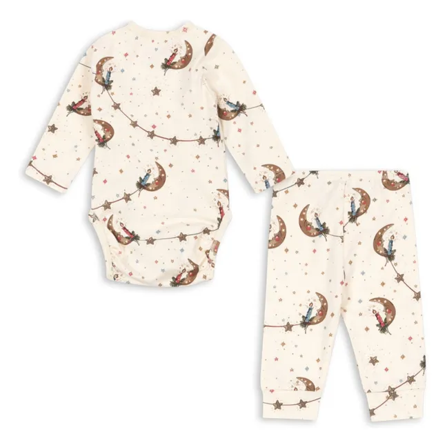 Ensemble Body Croisé et Pantalon Lunes Coton Bio | Ecru