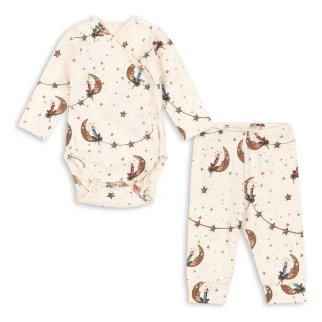 Ensemble Body Croisé et Pantalon Lunes Coton Bio | Ecru