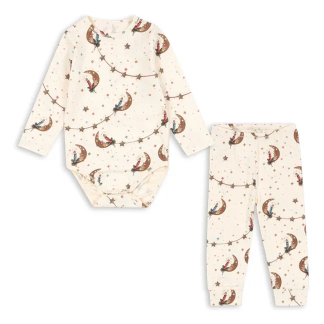 Lunes organic cotton bodysuit and pants set | Ecru