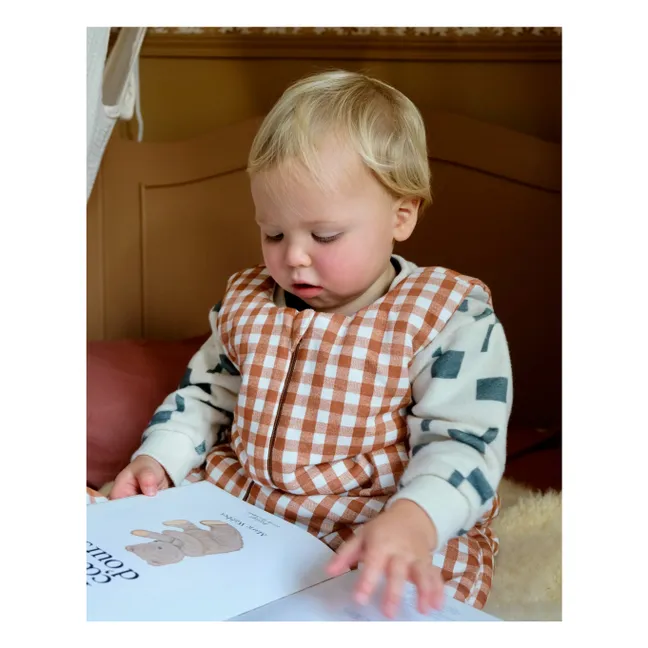 Babyschlafsack mit Füßen aus Bio-Baumwolle Vichy | Karamel