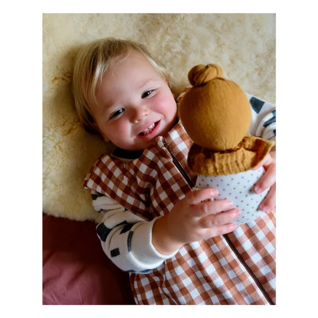 Babyschlafsack mit Füßen aus Bio-Baumwolle Vichy | Karamel