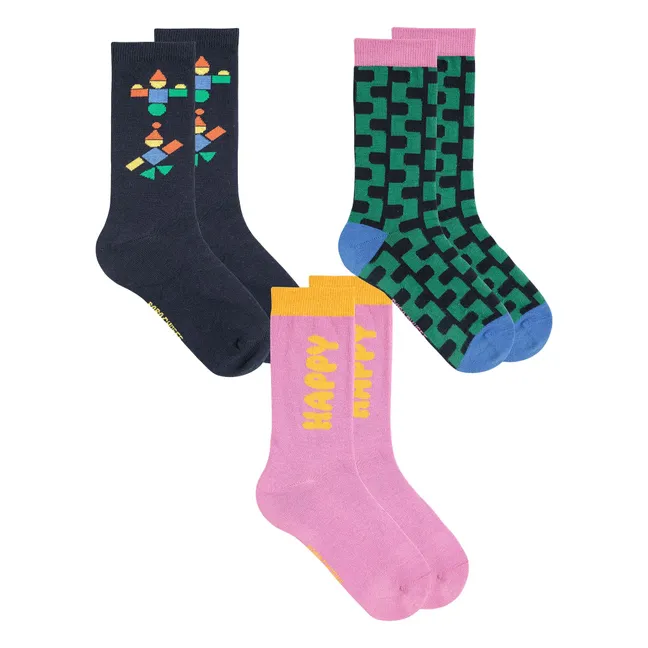 Lot de 3 Paires de Chaussettes Happy Coton Bio | Rose