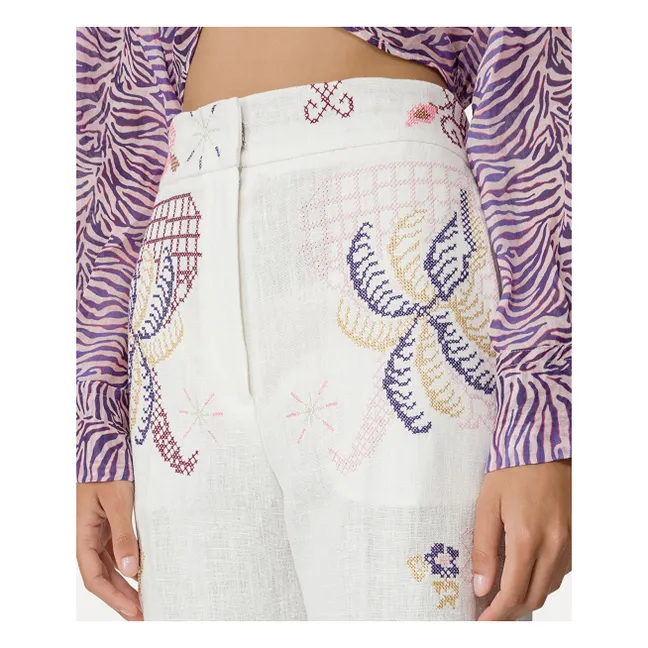 Eden" embroidered linen pants | White