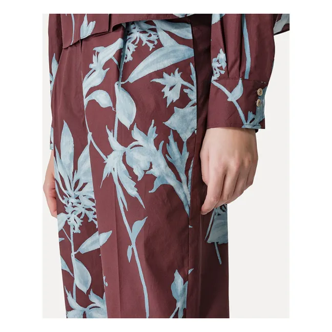 Pantalon Taille Haute "Herbarium" Popeline de Coton | Chocolat