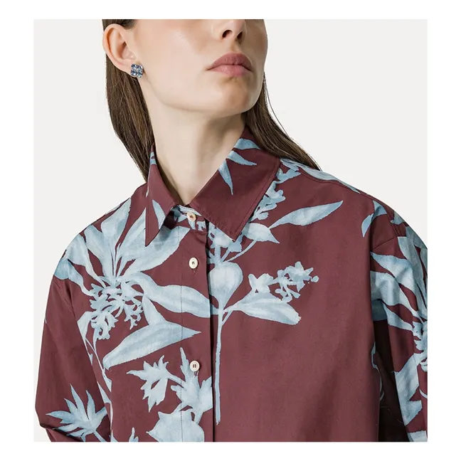 Boxy "Herbarium" Cotton Poplin Shirt | Chocolate
