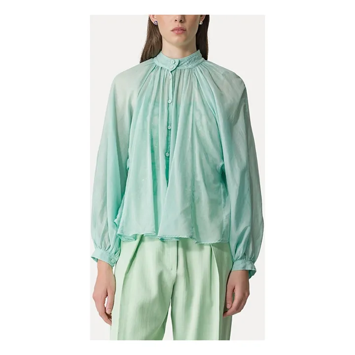  Blouse Bohémienne Voile de Coton et Soie | Aqua- Image produit n°1